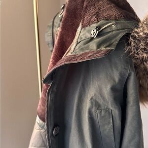 Barbour Black Utility Jacket with faux Fur Trim